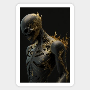 The Attractive Darkness: An Elegant Demon Skull with Golden cracks Sticker